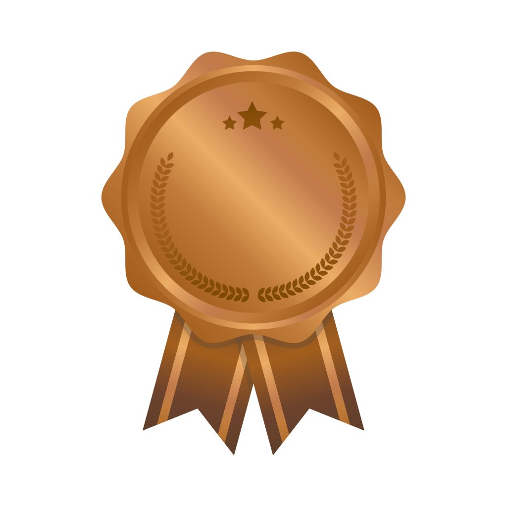 Modern bronze circle metal badge, label and design elements. Vector illustration.